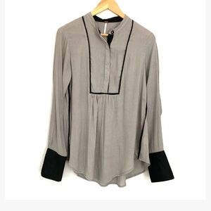 Free People small Striped half button up (snaps) blouse long,flowy,snaps,cuffs